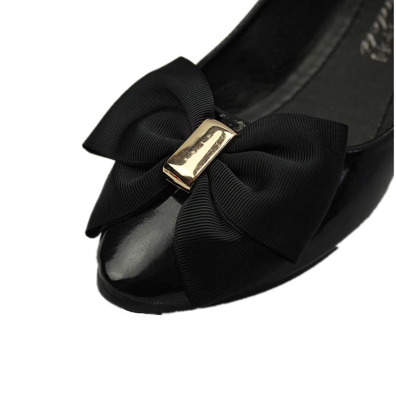 Douqu Fashion Pairs Assorted Color Double Layer Satin Bow Shoe Clips 3.7inch Vintage Style Glamour Bows (Black) - Image 3